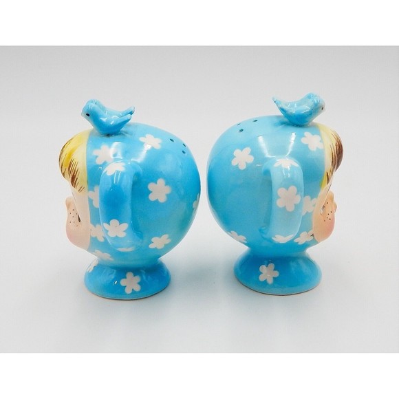Napco Miss Cutie Pie Blue Salt & Pepper Shakers #43510/BL Vintage - Picture 2 of 14